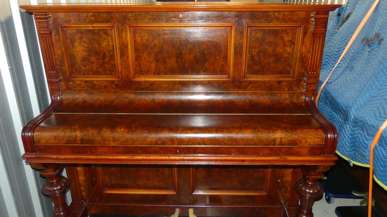 Astonishing Antique 1891 R. Lipp & Sohn Huge Grand Upright Concert Piano Restored French Polished Burr Walnut Original Keys image 4