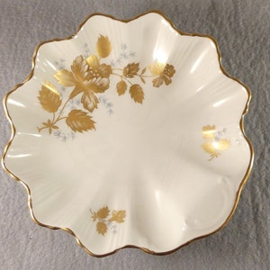 James Kent Old Foley England 7017 Vintage bon bon bowl butter dish trinket ring dish with one handle white grey gold flowers rim fine china