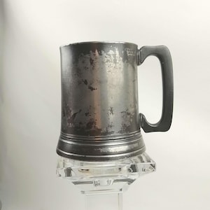 Antique James Yates Pint Tankard Pewter 1800s Beer Mug Large Stein Cup Metal Birmingham England Pub Barware Collectable Vintage 19th century