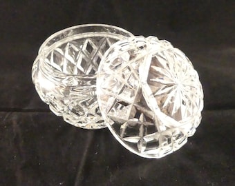 Vintage powder jar cut crystal vanity dressing table glass trinket ring dish box bowl with lid jewellery storage large/medium size