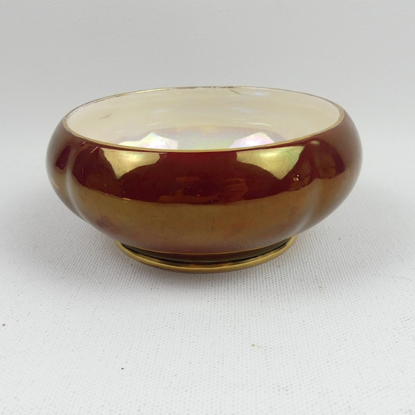 Royal Winton Rouge Lustre Shallow Vase Bowl Trinket Pin Dish Vintage Fine China Made in England dark red maroon