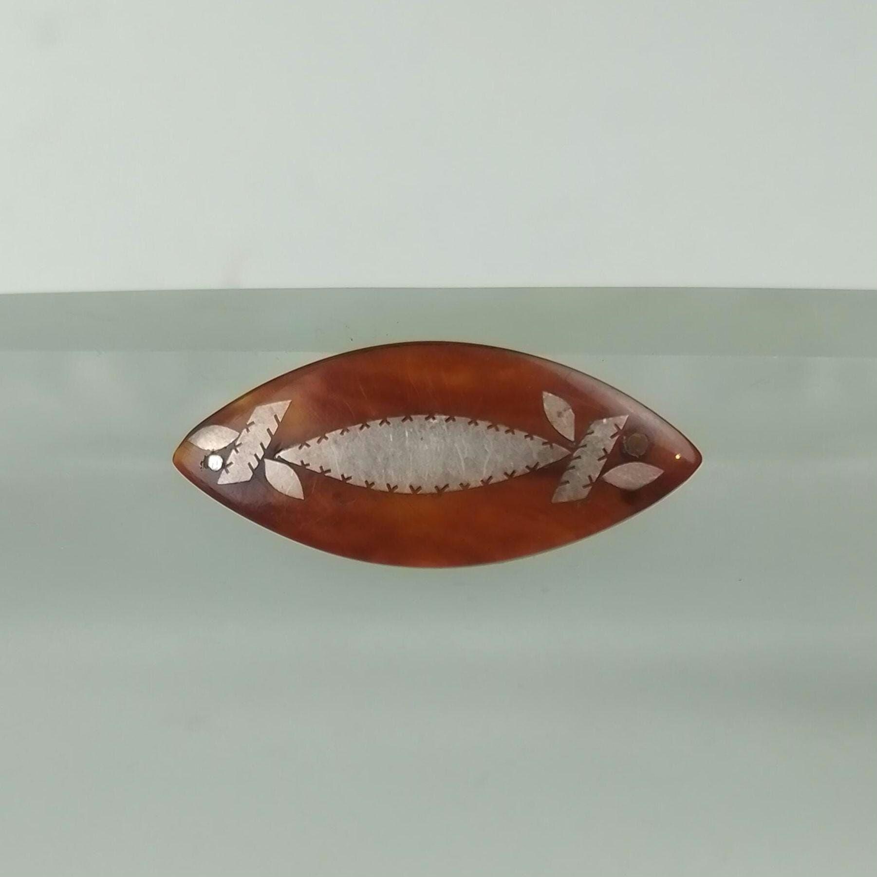 Broche Ancienne En Plastique Vintage Style Bakélite Ou Rhodoïde - Bijou D'occasion