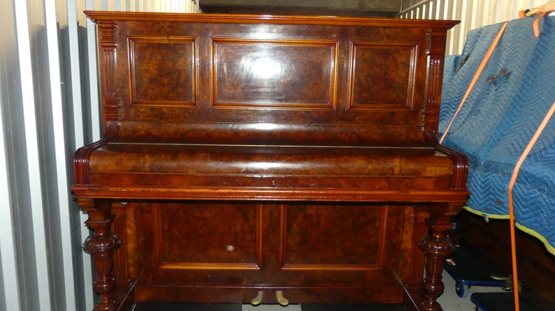 Astonishing Antique 1891 R. Lipp & Sohn Huge Grand Upright Concert Piano Restored French Polished Burr Walnut Original Keys image 3