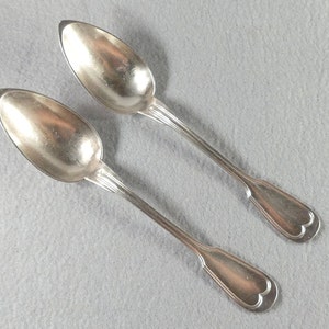 Antique Table Spoons Pair Silver Plated Fiddle and Thread Chinon Christofle France large collectable rare silverware flatware vintage