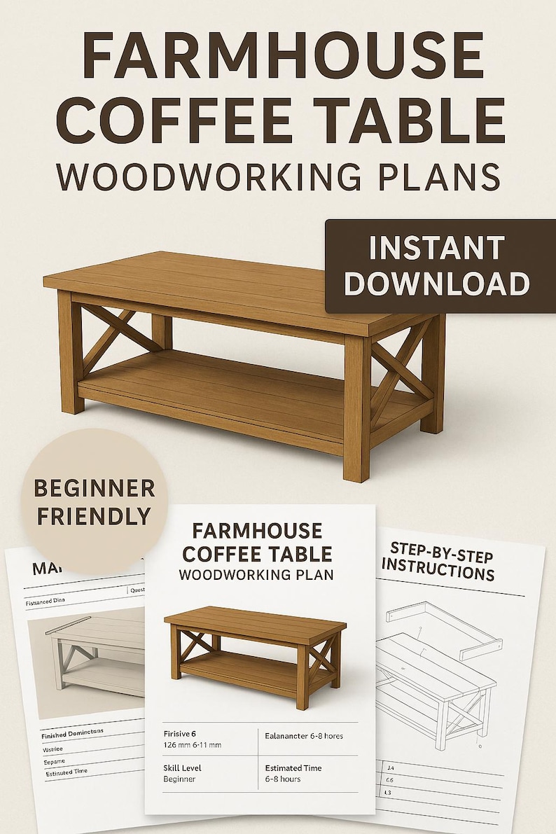 Farmhouse Coffee Table Woodworking Plans | Beginner DIY | Digital PDF ...