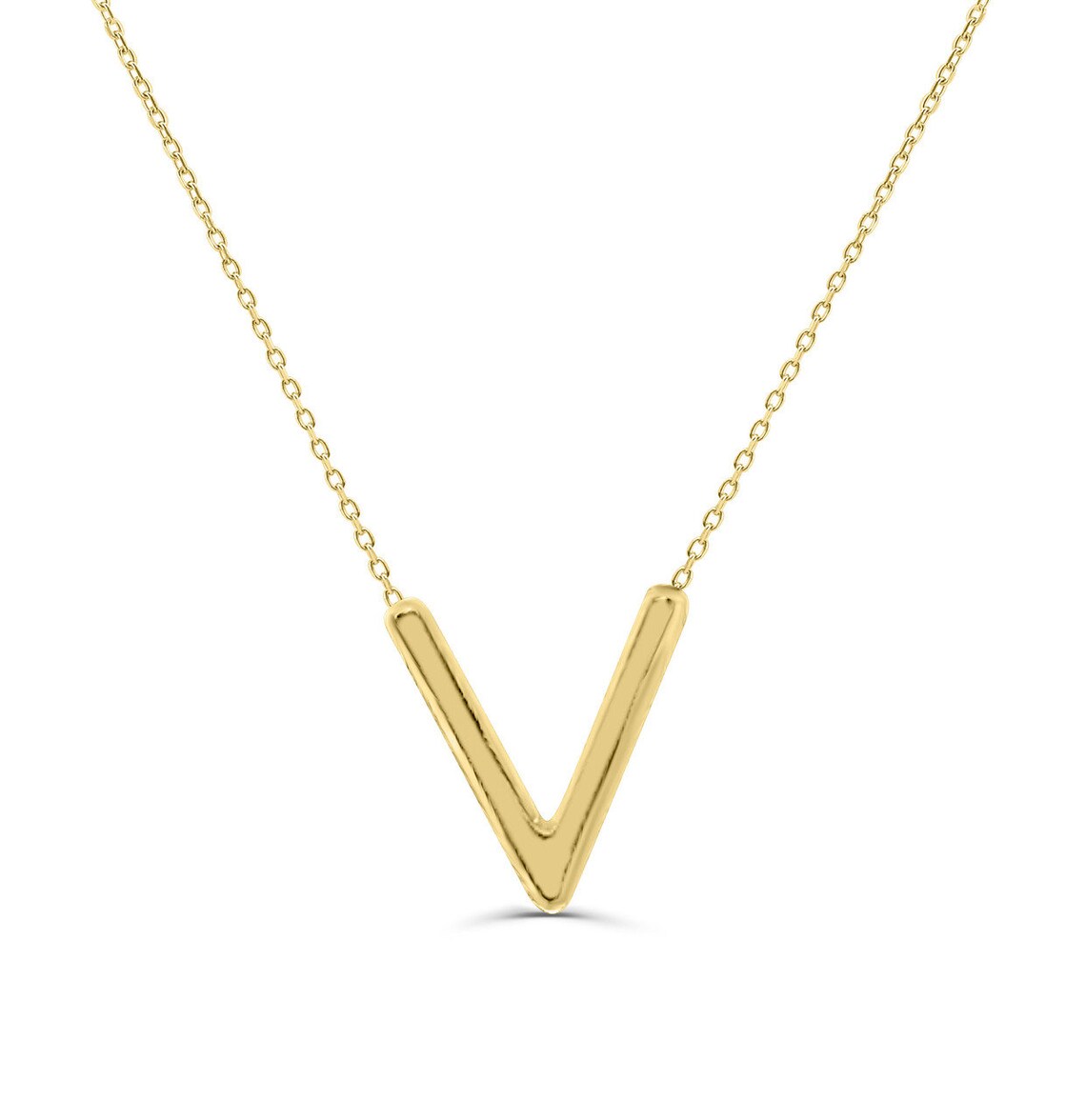 14kt Yellow Gold V Charm Women's Initial Necklace With Thin Gold Chain Letter V Name Monogram Etsy