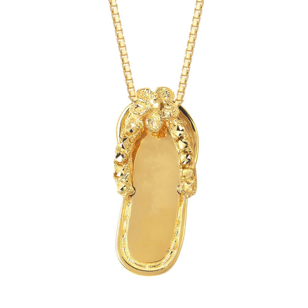 14KT Yellow Gold High Polished Flip Flop Pendant Necklace With Diamond