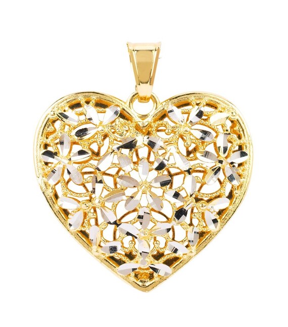 14KT Gold Two Tone Heart Pendant With 