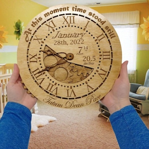 Digital File - 3 Layer Baby Birth Clock with Optional Moveable Gears- Art Piece formatted for Laser Cutter/Engraver - SVG & PDF Format -