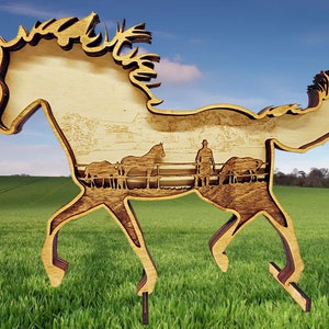 Digitaal bestand - 4-laags paard - kunstwerk geformatteerd voor Glowforge of equivalente snijmachine / graveur - SVG & PDF-formaat - meerlaags