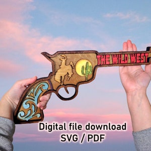 Western Revolver, 4 Layers - Digital File - Art Piece formatted for Glowforge or Equivalent Cutter/Engraver - SVG & PDF Format - Multi-layer