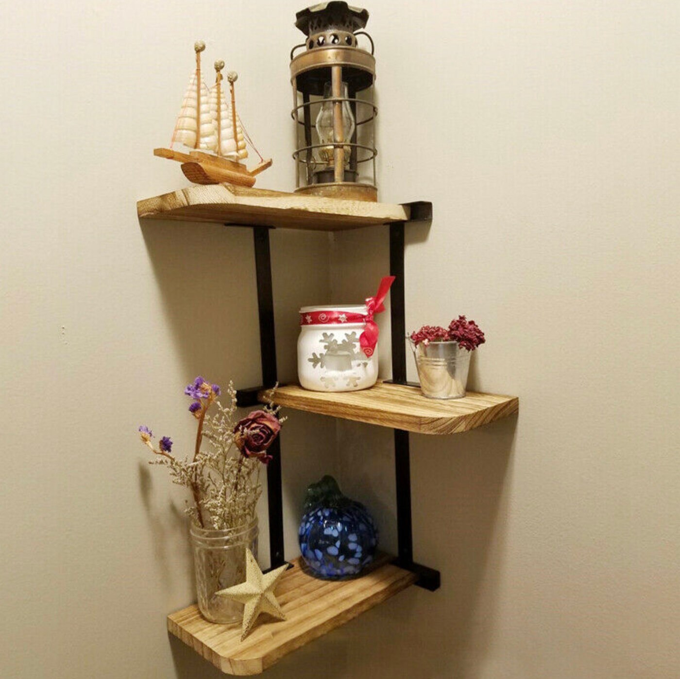 Rustic Wood Corner Shelf Storage Shelving Unit Wall Mounted Etsy UK