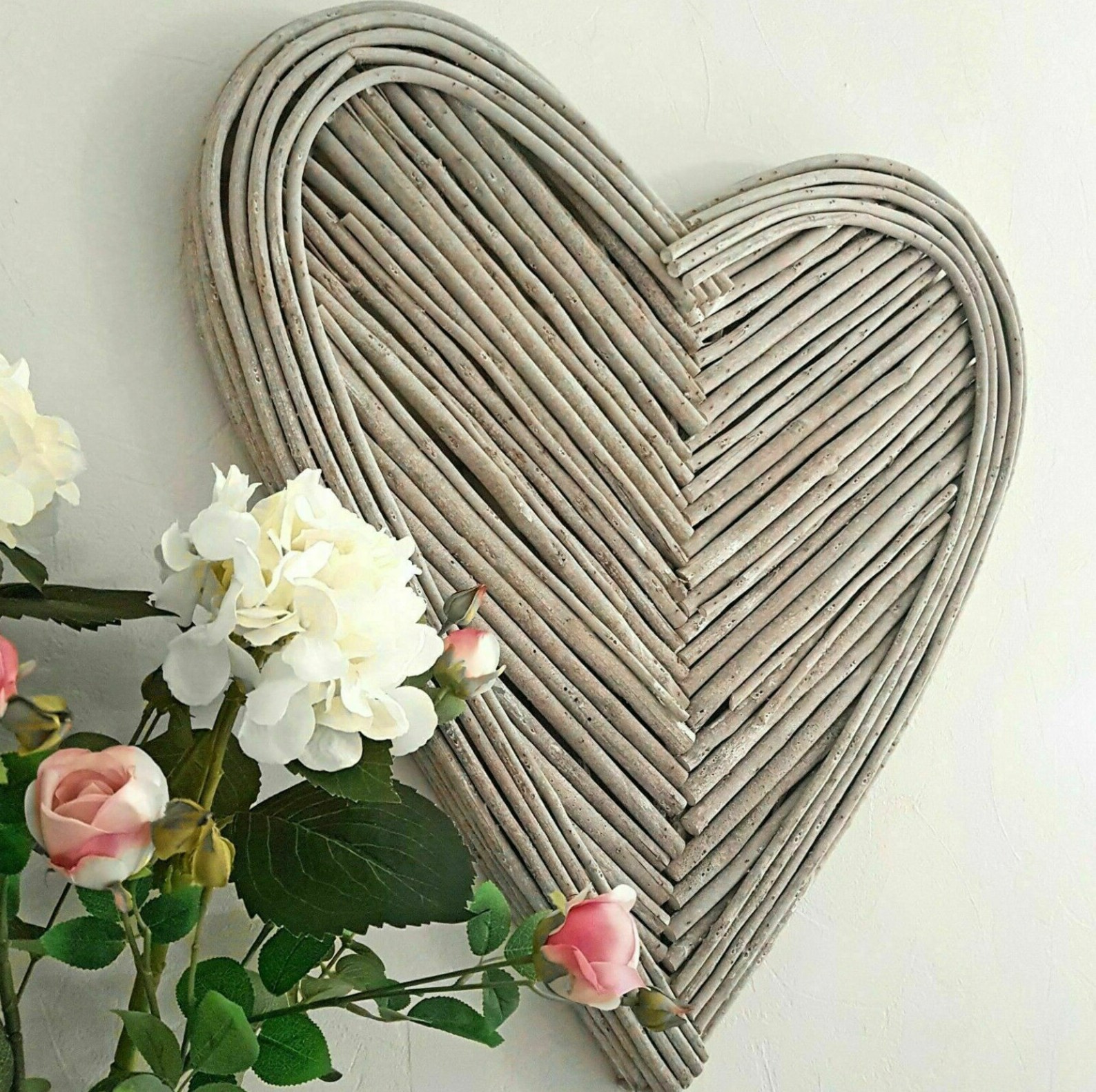 Large 70cm Washed Grey Brown Wicker Heart Hanging Rustic Etsy