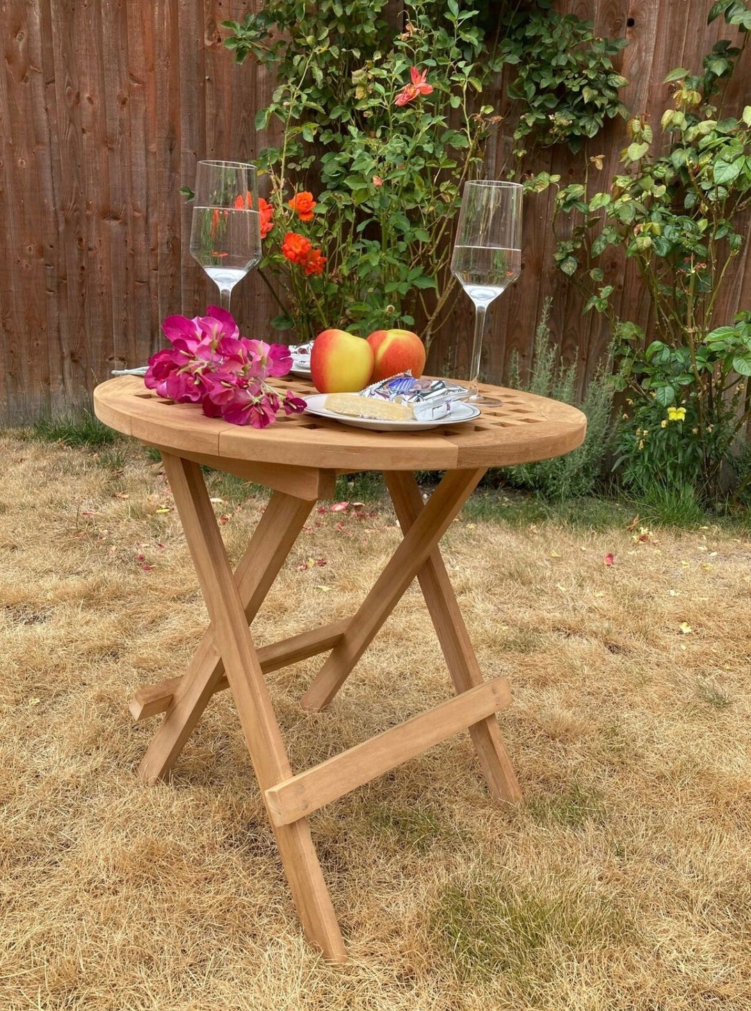 Round Folding Wooden Picnic Table Teak Wood Square Folding Etsy