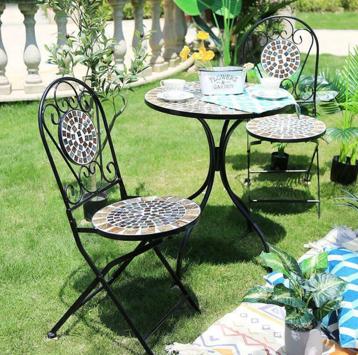 Mosiac Bistro Set Balkon GartenMöbel Garten Tischset 2 Stühle Etsy
