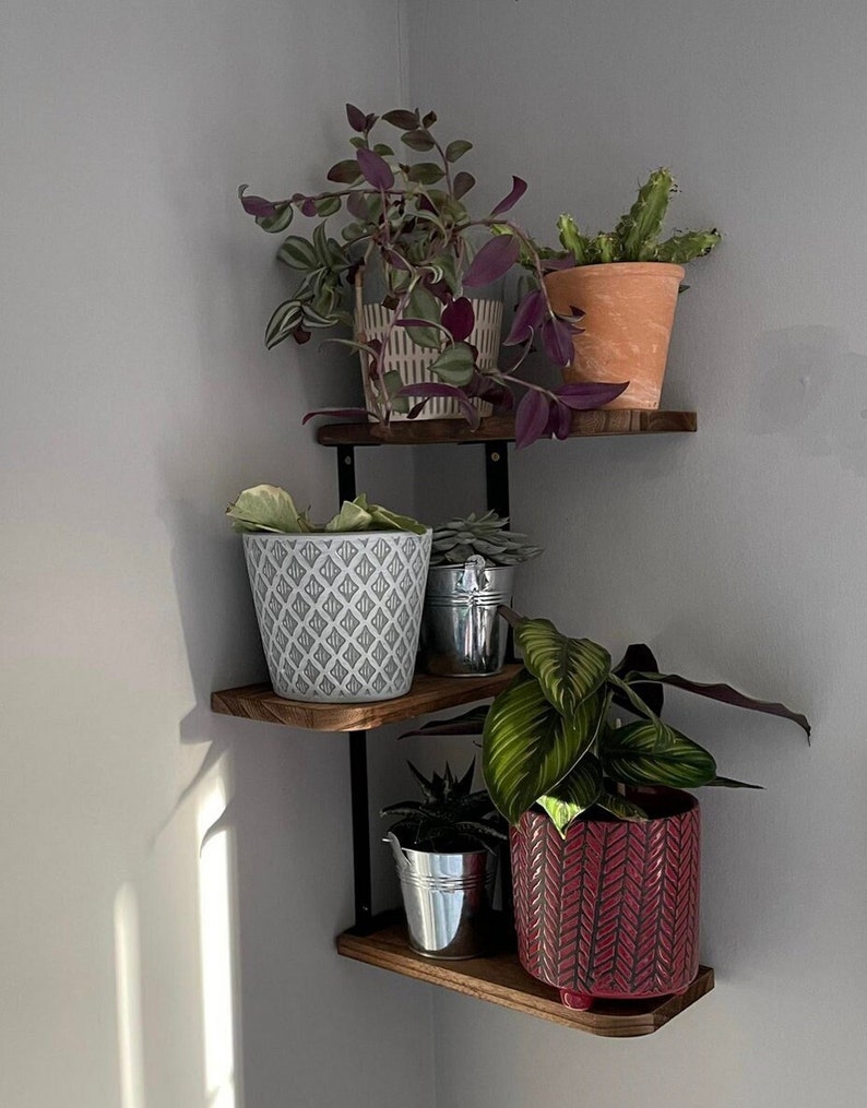 Rustic Wood Corner Shelf Storage Shelving Unit Wall Mounted Etsy UK