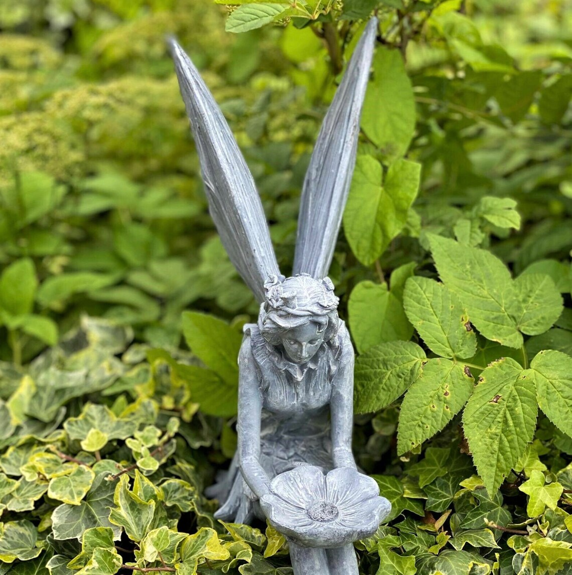 Garden Ornament Fairy Sculpture Antique Home Decor Slate Grey Etsy