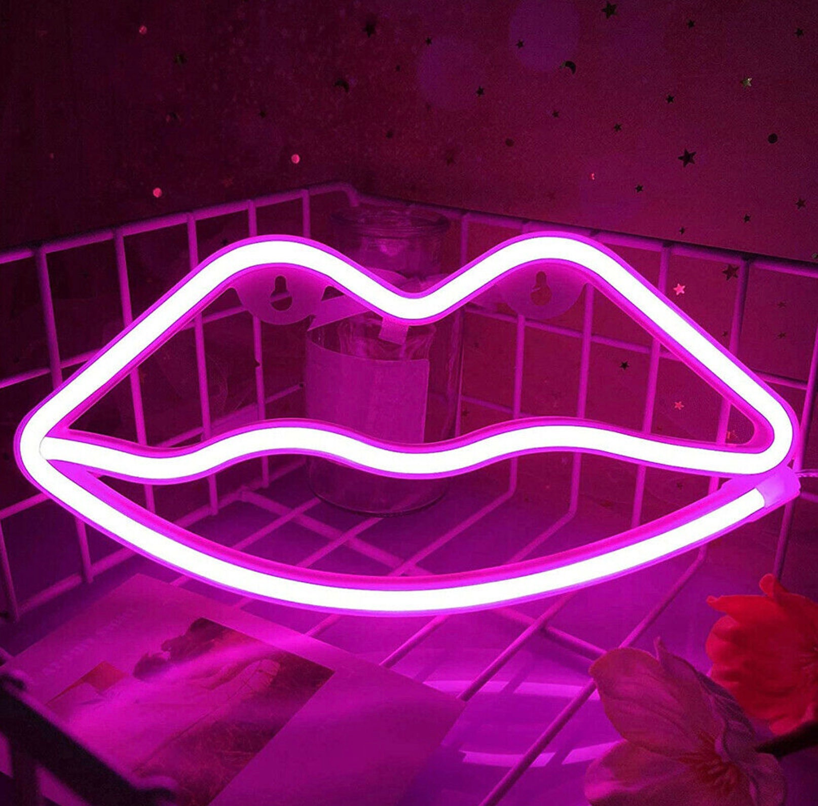 Pink Lips Night Lights LED Neon Signs USB Battery Operated | Etsy UK