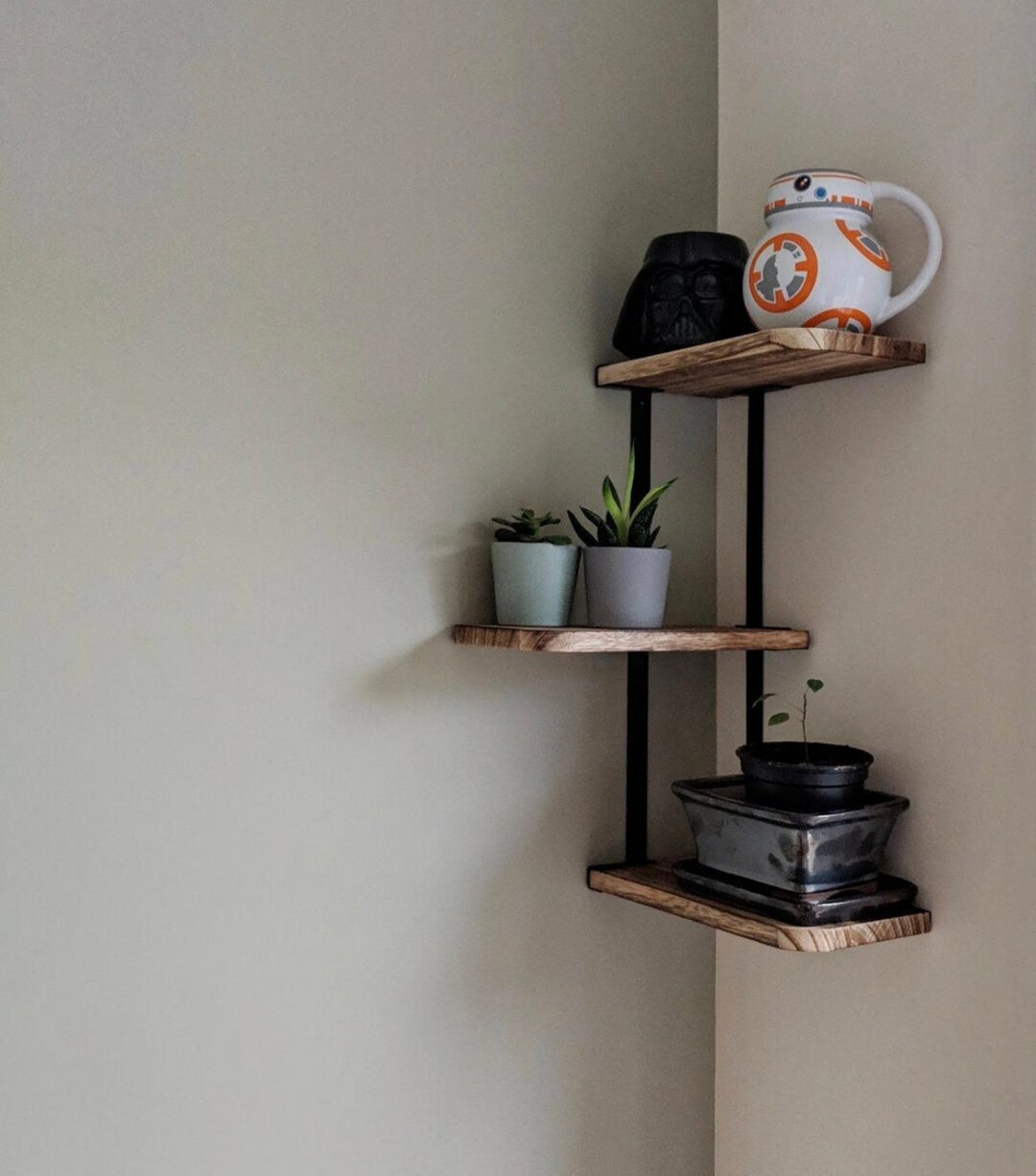 Rustic Wood Corner Shelf Storage Shelving Unit Wall Mounted Floating