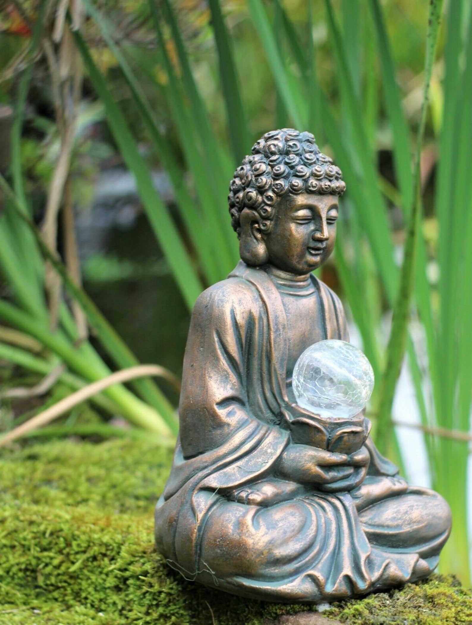 Garden Ornament Solar Buddha ZEN Colour changing Brass Effect Etsy