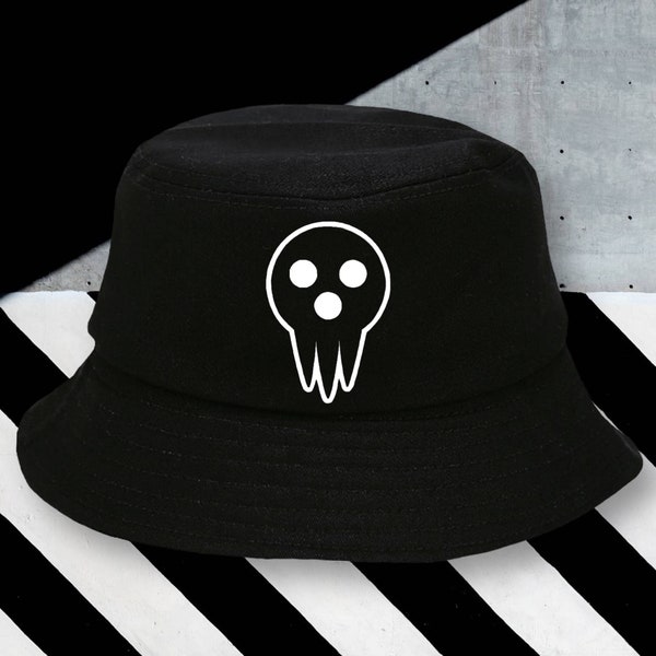 Soul Eater Shinigami Death the Kid Bucket Hat | Unisex Anime Bucket Hat | Black & White Old School DTK Bucket Cap |