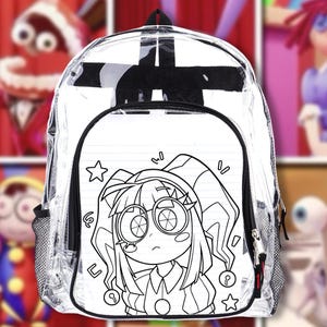 Mochila transparente Pomni de The Amazing Digital Circus / Mochila escolar de PVC TADC