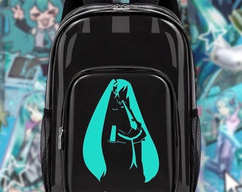 Hatsune Miku transparante rugzak | Vocaloid school- of werktas | Turquoise design, zwart PVC