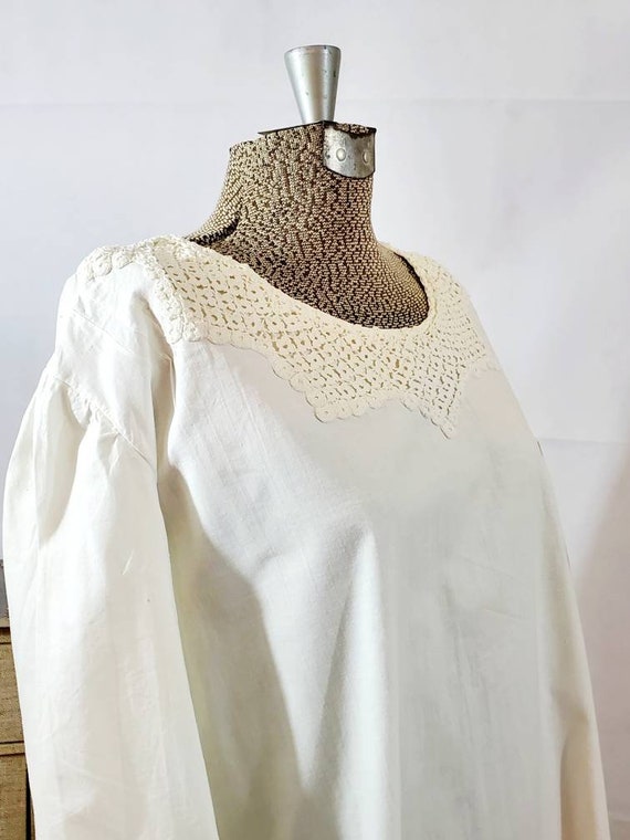 Antique Victorian Nightgown  1800s Crocheted Neck 
