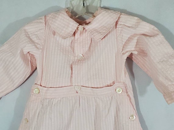 Vintage 1940s 1950s Baby Romper Girls Pink Seersu… - image 5