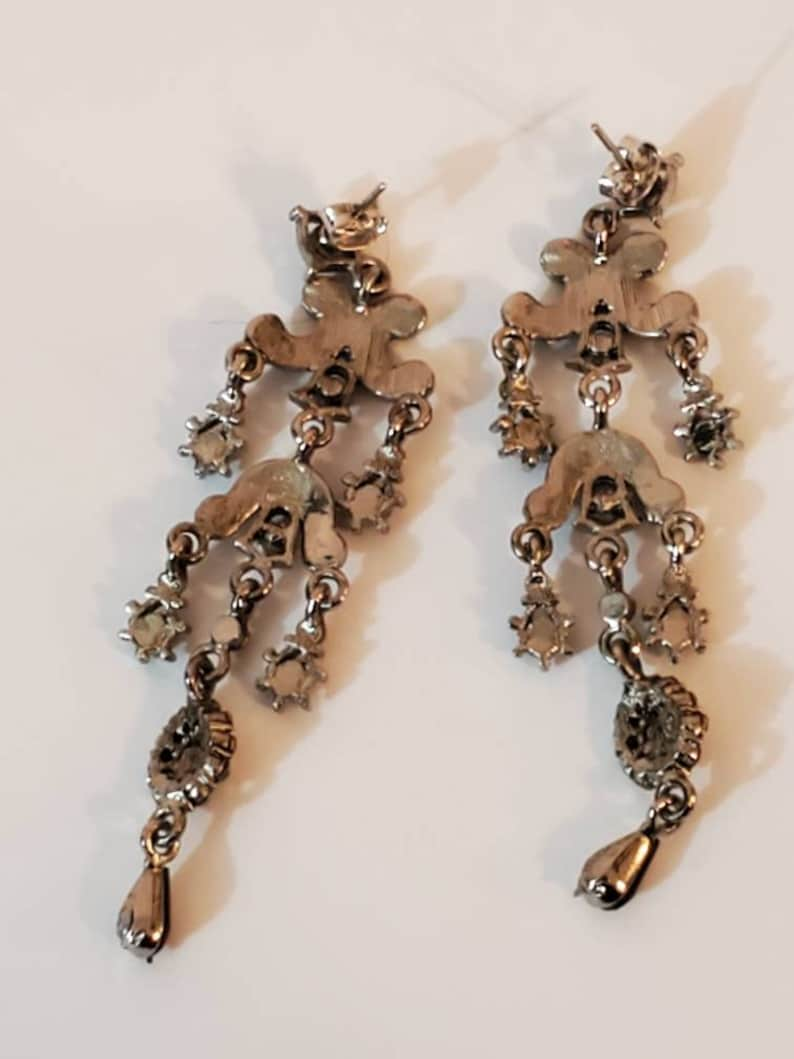 Vintage Victorian Style Silver Tone with Rhinestones and Black Glass for Pierced Ears image 2