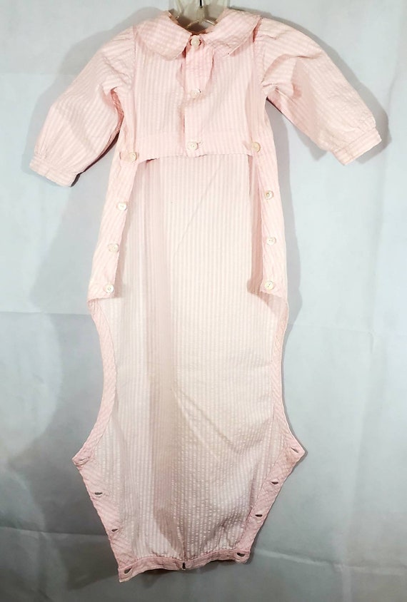 Vintage 1940s 1950s Baby Romper Girls Pink Seersu… - image 8