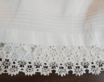 Antique Victorian 1800s Cotton Petticoat Flower Lace Pintucks Double Flounce Small