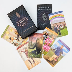 Jeu de tarot de Schitty non officiel, cartes de tarot de Schitts Creek feuille d'or rose avec guide pour débutants et avancés, spirituel, sorcière, méditation