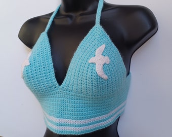 Crochet handmade bralette crop top with seagulls
