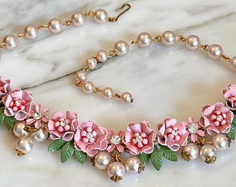 ★VINTAGE HOLLYWOOD★ Pearl n Beads Rose Necklace_VH2435NE00 Vintage-Garnet-Rose-Quartz-