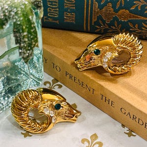 Kenneth Jay Lane Earrings: Vintage KJL for Avon,  Ram’s Heads Pierced Earrings