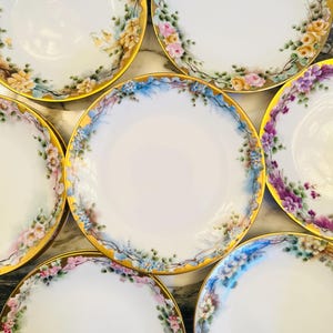 BERNARDAUD FRENCH LIMOGES 7.25&quot; Dessert Plates | B & C Set of 12 |  Rare Antique Hand Painted Florals Plate Collectibles