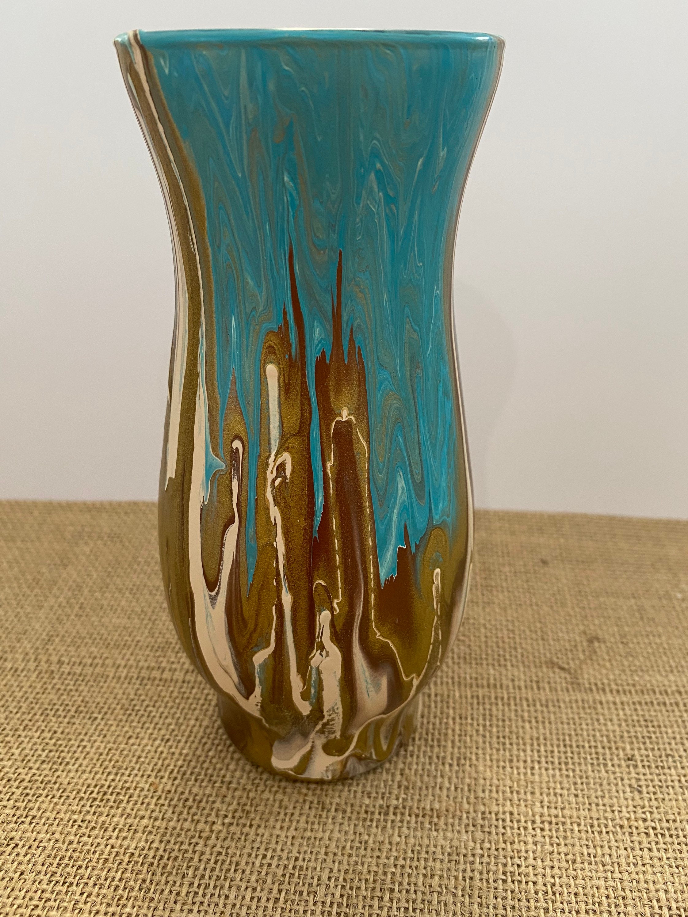 Dirty Pour Fluid Pour Glass Vase Bookshelf Decor | Etsy