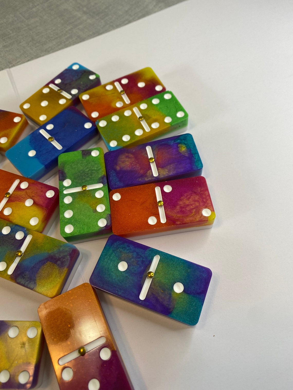 Rainbow Tournament Dominoes With Brass SPINNERS Etsy