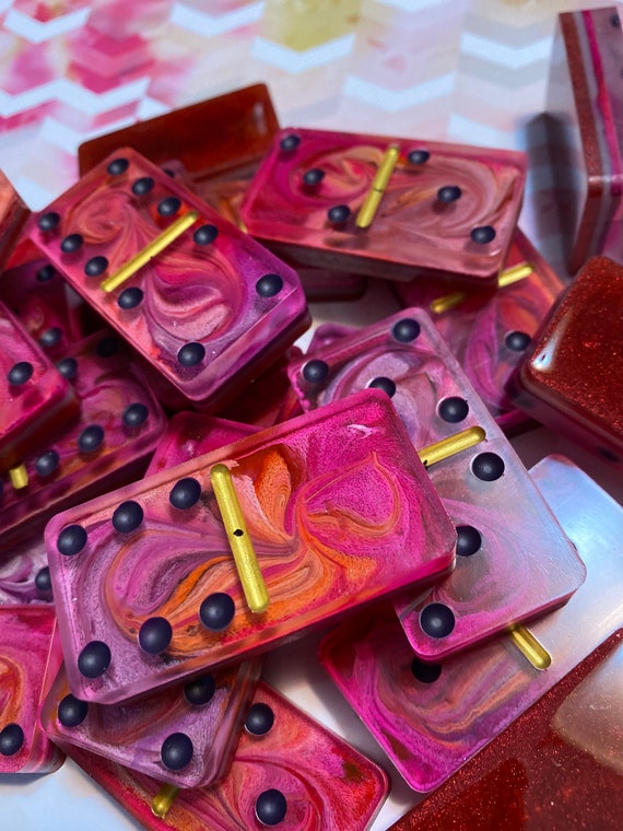 Tournament Dominoes With Brass Spinners pink Swirl Etsy