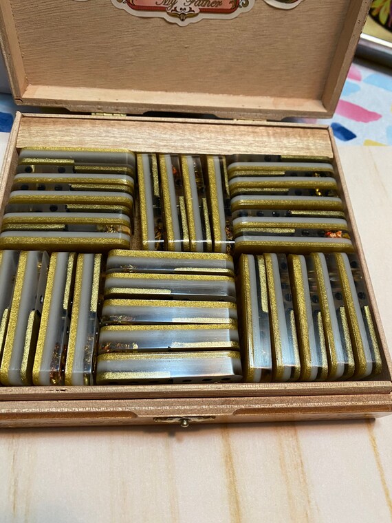 Tournament Thins Dominoes With Brass Spinners 50th Golden Etsy