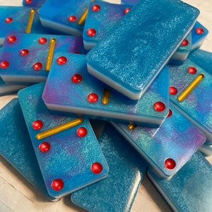 Tournament Dominoes with Brass Spinners “Purple/teal/Light Blue”