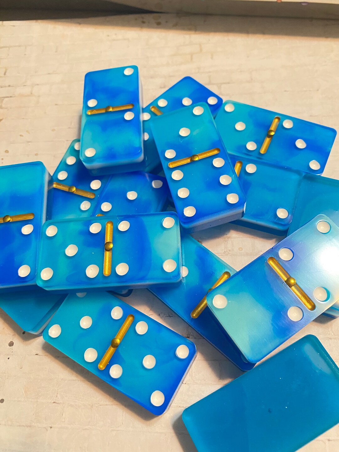 Tournament Dominoes With Brass Spinners blue Tide Etsy