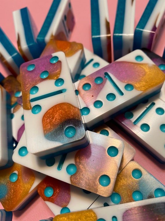 Standard Wide Size Dominoes With Brass Spinners arctic Ice Etsy