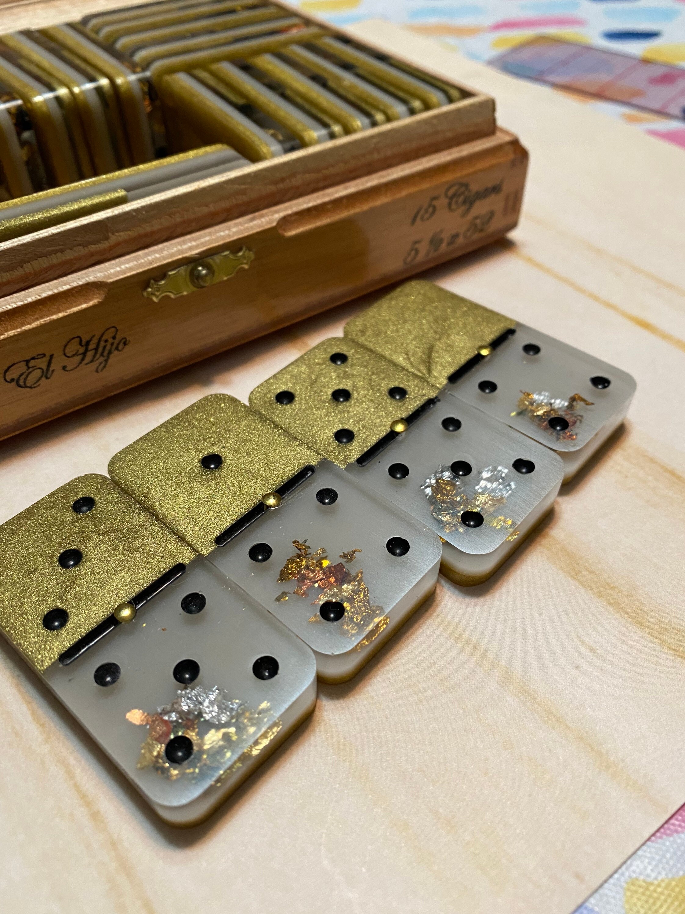 Tournament Thins Dominoes With Brass Spinners 50th Golden Etsy