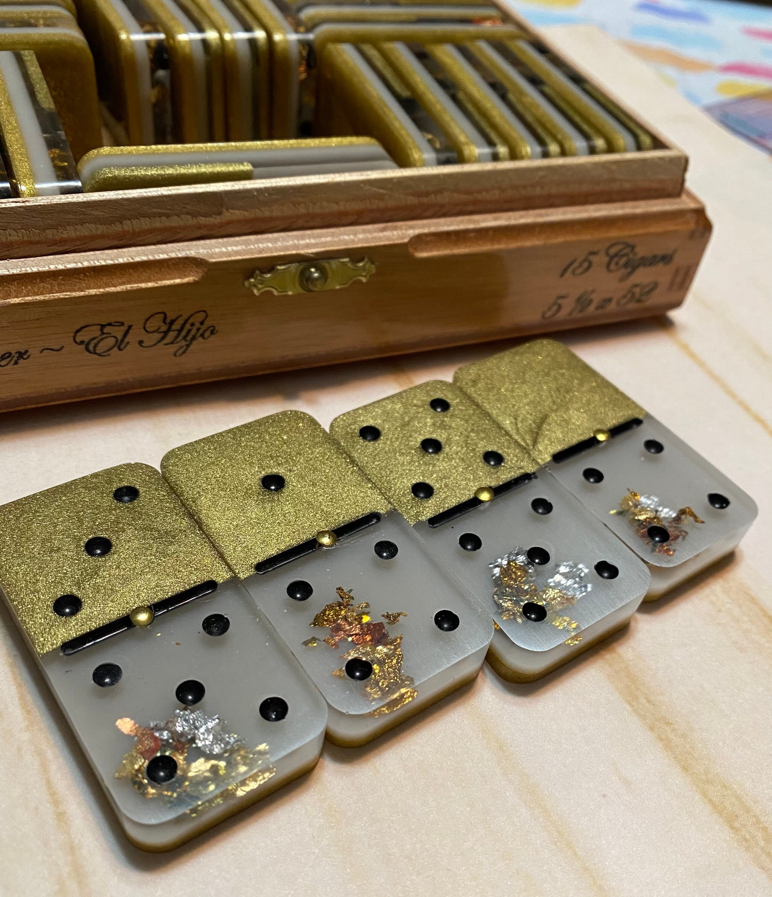 Tournament Thins Dominoes With Brass Spinners 50th Golden Etsy