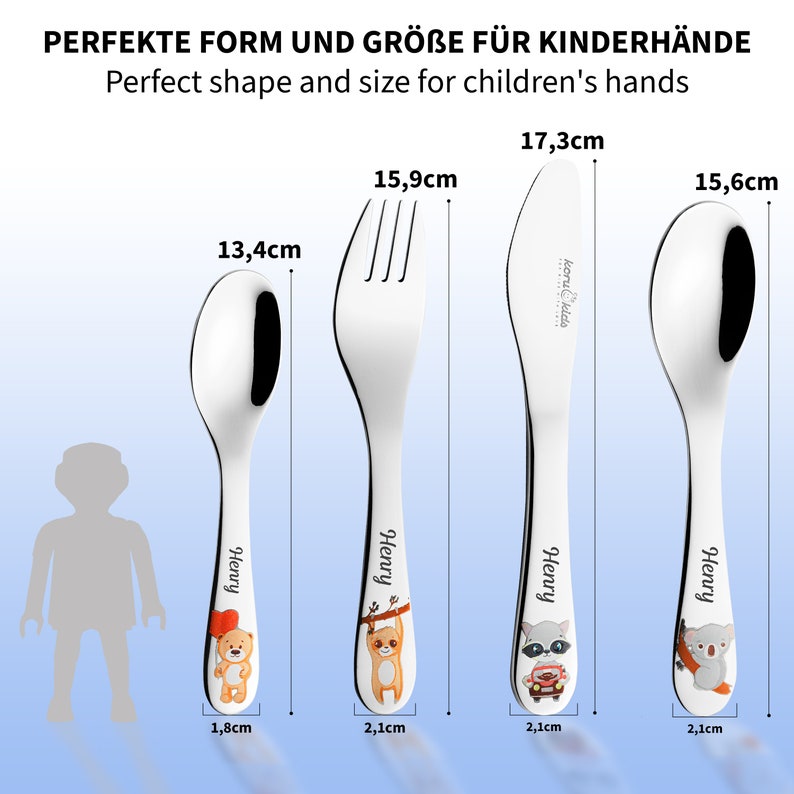 Koru Kids-Kinderbesteck Wildlife mit Gravur Namensgravur 4-teiliges Set aus rostfreiem Edelstahl spülmaschinengeeignet Bild 4