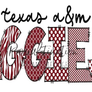 Texas A&M Aggies doodle letters png digital file