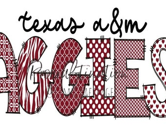 Texas A&M Aggies doodle letters png digital file