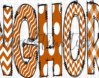 Longhorns doodle letters png digital file